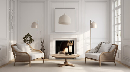 Interior Of A Bland Cream White Room With Fireplace