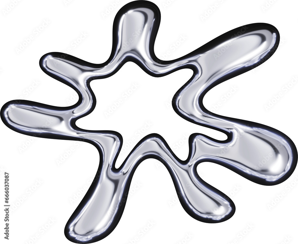 Fototapete 3d chrome metal organic fluid shape. abstract liquid mercury metallic icon. 3d rendering aluminum gr