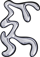 3d chrome metal organic fluid shape. Abstract liquid mercury metallic icon. 3d rendering aluminum gradient shape design element isolated on white background. Brutalist futuristic style