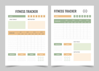 Fitness Planner, Modern Planner Template Set, Vector Planner
