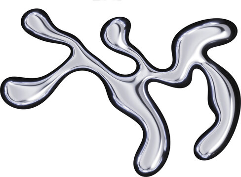 3d chrome metal organic fluid shape. Abstract liquid mercury metallic icon. 3d rendering aluminum gradient shape design element isolated on white background. Brutalist futuristic style