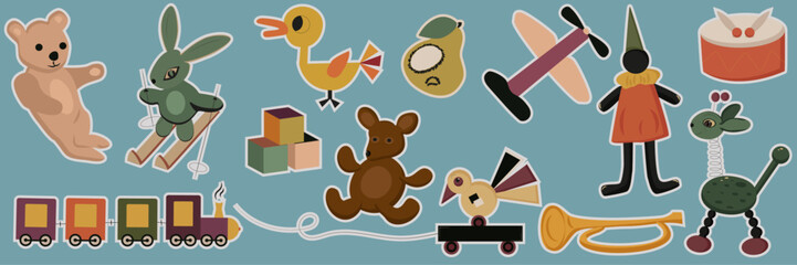 stickers, presents, gift, dog, teddy, kid, animals, rabbit, joy, train,ski,hare, rabbit,bag,chicken,bear,clown, cube,giraffe, drum, trumpet,plane,