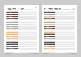 Password Tracker Template, Modern Planner Template Set, Vector Planner