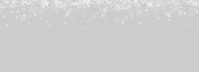 White Snowflake Vector Panoramic Grey Background.