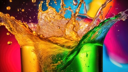 Ice splashing into soda, AI generated. - obrazy, fototapety, plakaty