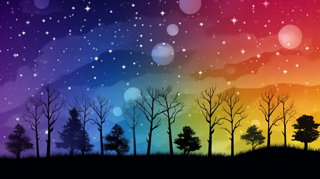 Clip art of mysterious night sky, colorful gradation night sky. Generative Ai