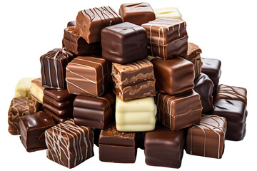 chocolates in pile on a white background