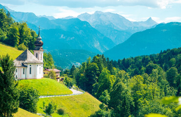 Fototapeta na wymiar Famous pilgrimage church of Maria Gern, Berchtesgaden, Germany, in summer