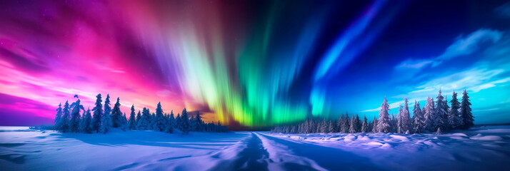 with the ethereal colors of the Northern or Southern Lights, creating a mystical and otherworldly ambiance.
