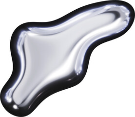 3d chrome metal organic fluid shape. Abstract liquid mercury metallic icon. 3d rendering aluminum gradient shape design element isolated on white background. Brutalist futuristic style
