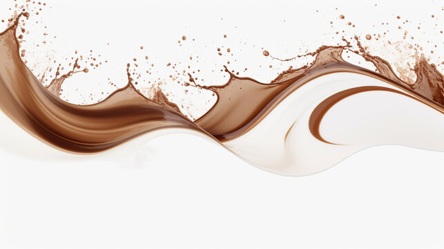 chocolate splash Splashing and whirl chocolate liquid, cacao coffee splash with drops. Generative Ai