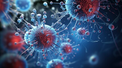 Medical illustration of antigens cells microscopic view - obrazy, fototapety, plakaty