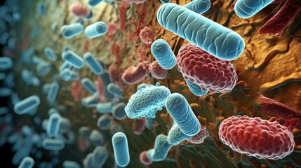Medical illustration of bacteria cells microscopic view