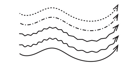 Straight long arrow. Black roughen straight long arrows vector isolated illustration