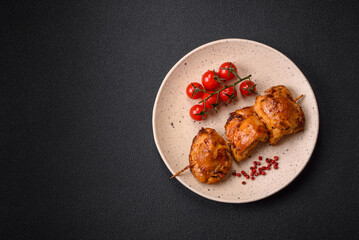 Delicious fresh chicken kebab with salt, spices and herbs