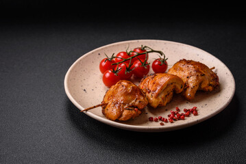 Delicious fresh chicken kebab with salt, spices and herbs