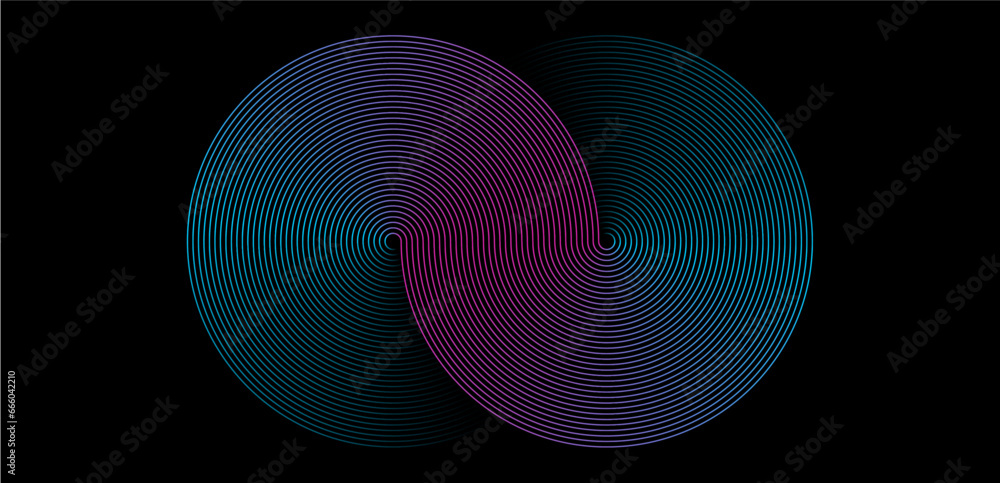 Aufkleber abstract circle line pattern spin blue pink light isolated on black background in the concept of mus