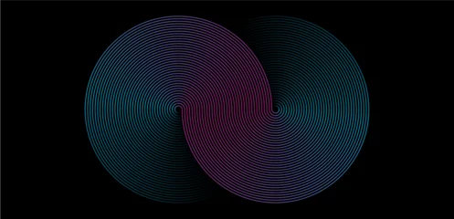 Tuinposter Abstract circle line pattern spin blue pink light isolated on black background in the concept of music, technology, digital  © Olga Tsikarishvili