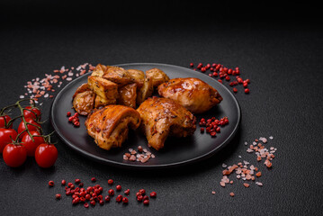 Delicious fresh chicken kebab with salt, spices and herbs