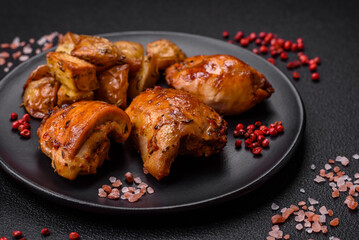 Delicious fresh chicken kebab with salt, spices and herbs