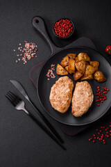 Delicious fresh chicken cutlets or meatballs with salt, spices and herbs