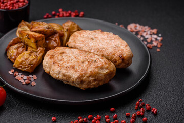 Delicious fresh chicken cutlets or meatballs with salt, spices and herbs