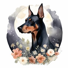 Dobermann dog Watercolor Generative Ai