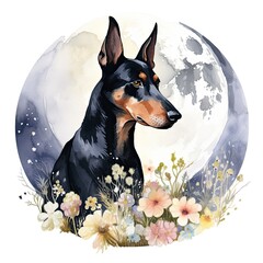 Dobermann dog Watercolor Generative Ai