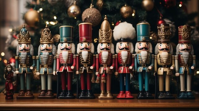 A collection of nutcrackers standing guard by the hearth
