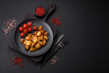 Delicious crispy fried potato wedges with salt, spices and herbs