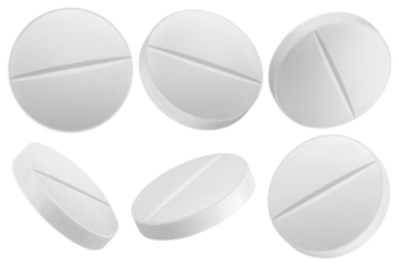 Pills isolated on white background, full depth of field