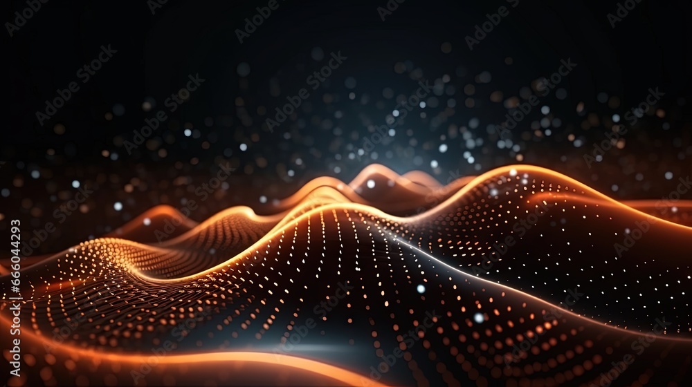 Leinwandbilder Abstract wave with moving dots. Flow of particles. Technology illustration. 3d rendering