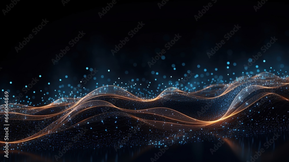 Leinwandbilder abstract wave with moving dots. flow of particles. cyber technology illustration. 3d rendering