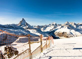 View of the Matterhorn during the day in winter. Zermatt, Switzerland