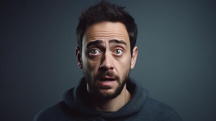 Obraz premium Scared Man Looking at the Camera Isolated on the Minimalist Background 