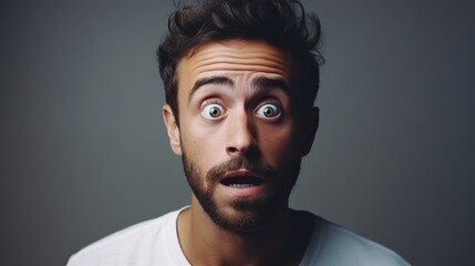Fototapeta premium Scared Man Looking at the Camera Isolated on the Minimalist Background 