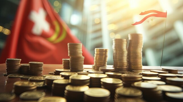 Singapore financial market stands as a focal point for stock trading, forex exchange, and digital investments. Singapore flag, growth trading charts, and coin stack. Financial investment business.