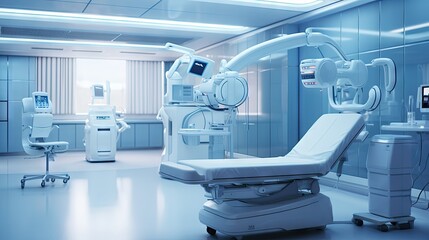 3d rendering hospital surgery room with C-Arm machine and surgery robot