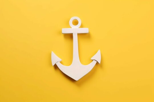 White wooden archor isolated on yellow. Art retro frame wear concept. Generate Ai