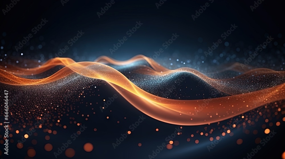 Leinwandbilder Abstract wave with moving dots. Flow of particles. Technology illustration. 3d rendering