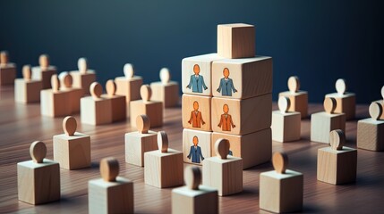 Job rotation management concept. Forecasting future staffing needs, analyzing current staffing levels and developing human resource strategies. Wooden blocks with manpower or staffs icons.