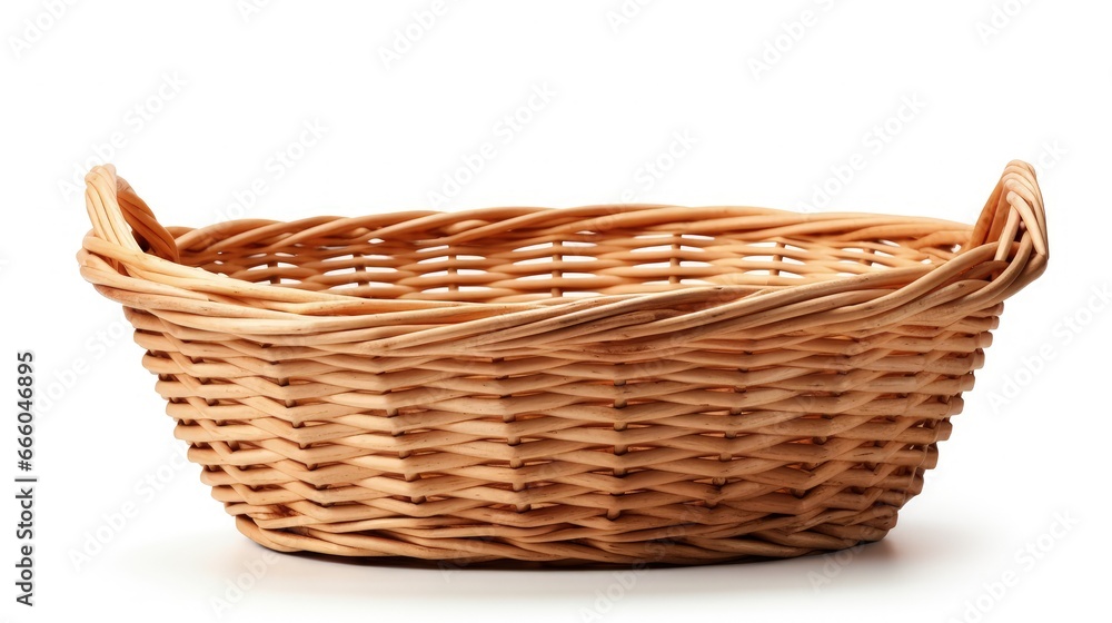 Aufkleber empty wicker basket with handles isolated on white
