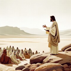 Jesus Christ in the desert, preaching to people