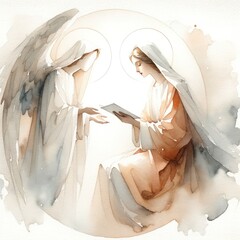 Annunciation to the Blessed Virgin Mary. Digital watercolor illustration 