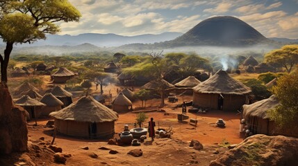 Village and houses of the Samburu tribe in Kenya. - obrazy, fototapety, plakaty