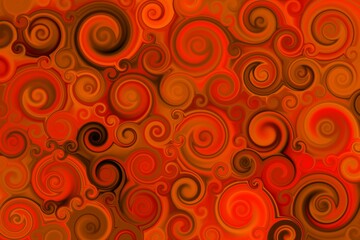 Orange-black background, various shades of orange, vivid colour, spiral ornamental decor, vivid colour tones	
