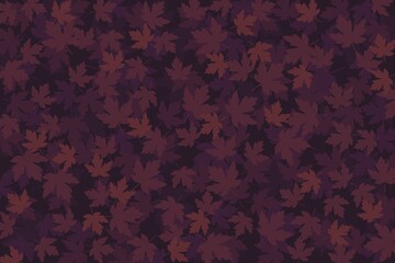 Maple leaves. Autumn background in purple, orange and ochre shades. Different leaf sizes in autumn tones. Simple graphic style.	
