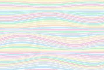 Colourful wallpaper, wavy horizontal lines of many colours, pastel lines on white background, elegant style, bright shades of colours	