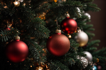 Christmas trees with bulb decorations, gifts