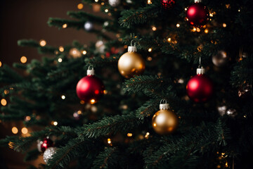 Obraz na płótnie Canvas Christmas trees with bulb decorations, gifts